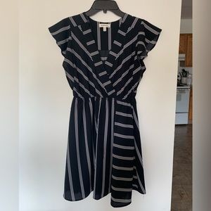Stripped faux-wrap dress